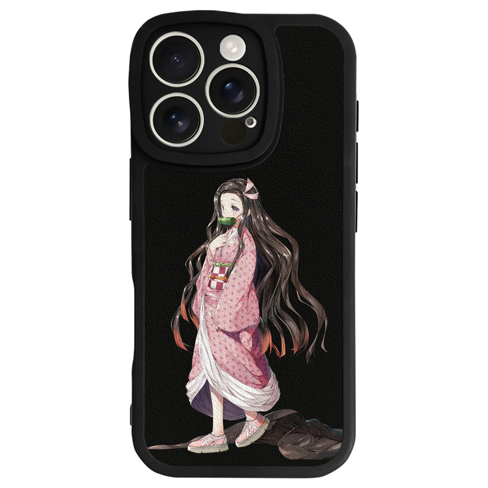 （画像用） 鬼滅の刃（きめつのやいば）竈門 禰󠄀豆子／かまど ねずこ Kamado Nezuko 【iPhone 16シリーズ対応】シリコンスマホケース（レザー調） 材質：シリコン